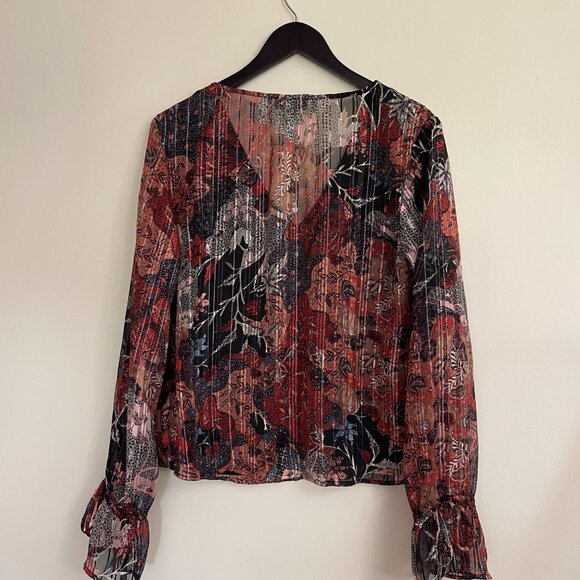 Jessica Simpson Aurora Metallic Printed Blouse BOHO, Size Large - Picture 4 of 7